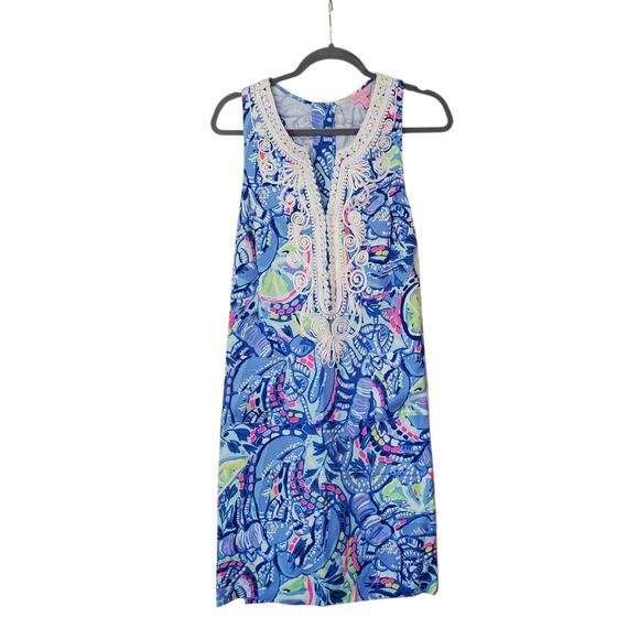 Lilly Pulitzer Carlotta Blue Peri Pinch Corded Lace Shift Midi Dress, Size 2 - Picture 1 of 12